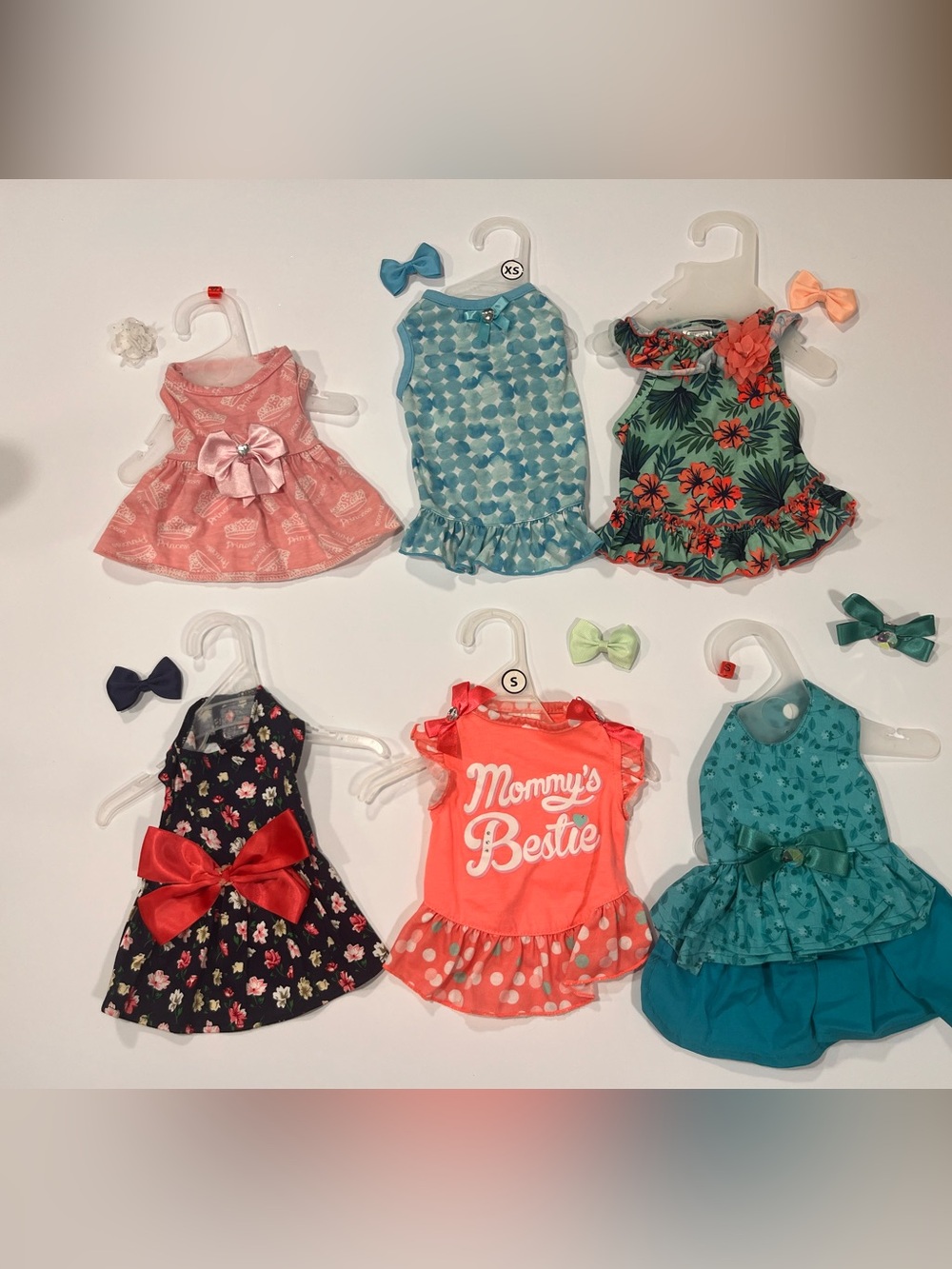 Pink, Teal, Coral, Navy, Aqua, Patterned Dog Dresses & bows